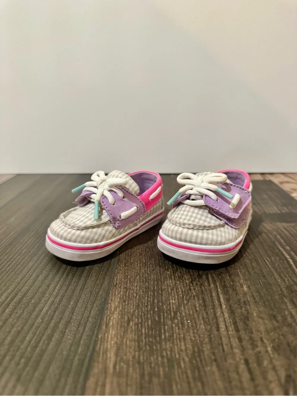 Sperry Intrepid Crib Gingham Boat Shoes Girls Toddler Size 2M Pink Purple